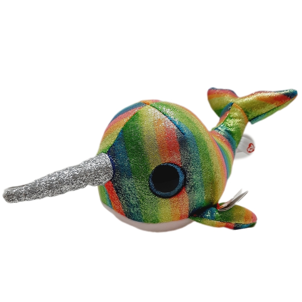 π New - TY Beanie Babies Nori Narwhal Rainbow Medium Plush Soft Kids Toy
